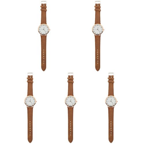 5Pcs Brown Chic Wrist Watch Adjustable Strap Stylish Casual Watch 1