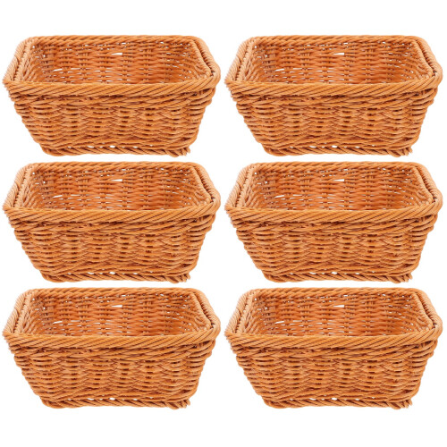 6Pcs Plastic Woven Square Fruit Basket Brown Kitchen Storage Organizer 1