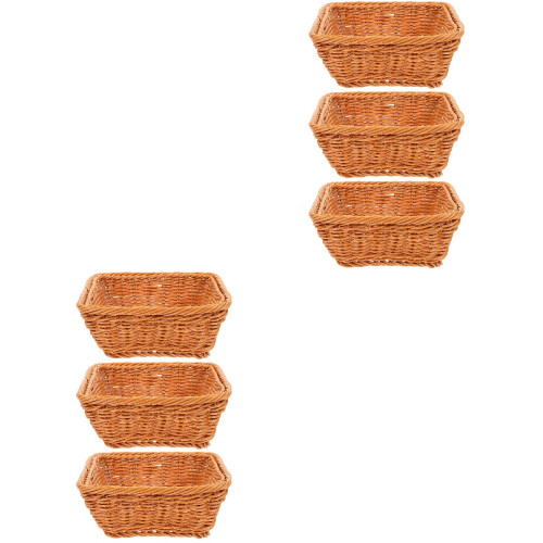 6Pcs Plastic Woven Square Fruit Basket Brown Kitchen Storage Organizer 2