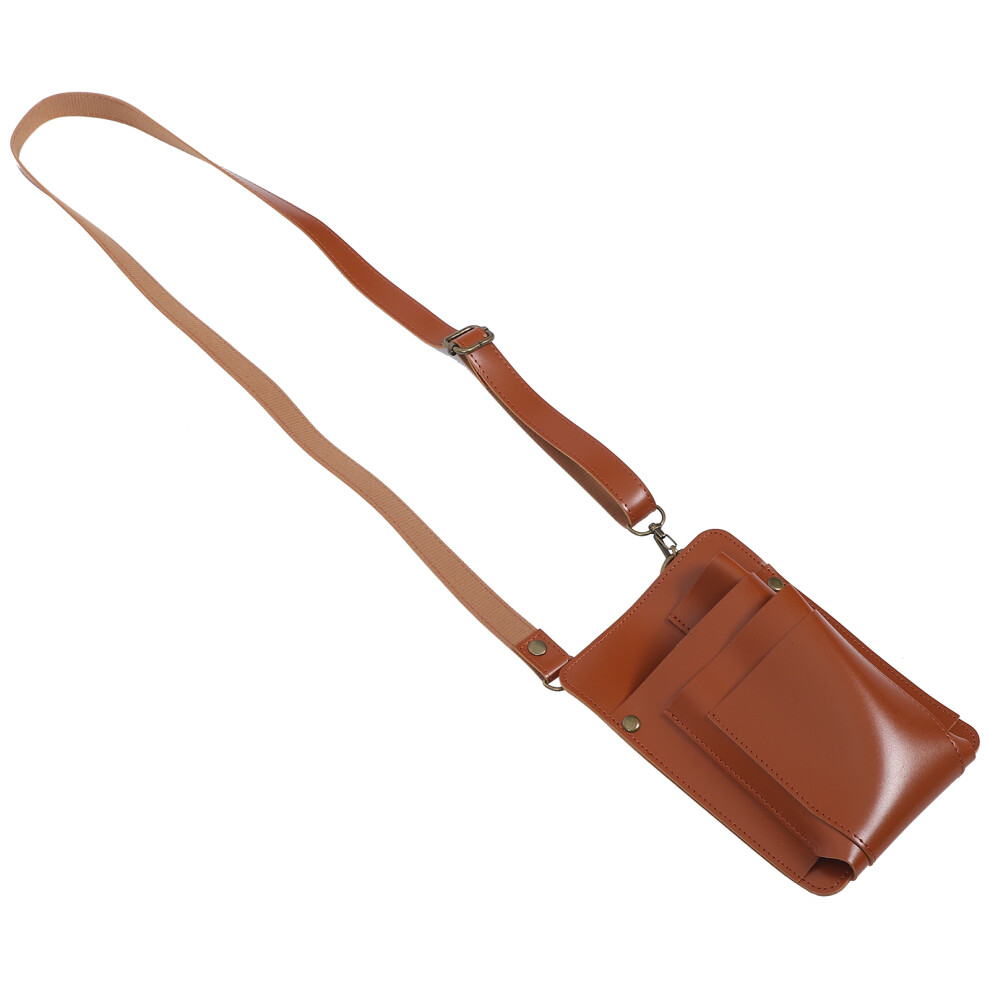 Villcase Unisex Brown 2Pcs Pu Hairdresser Scissor Waist Pouch Large Capacity