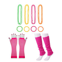2Stk Damen 80Er Party Neon Halskette Rosy