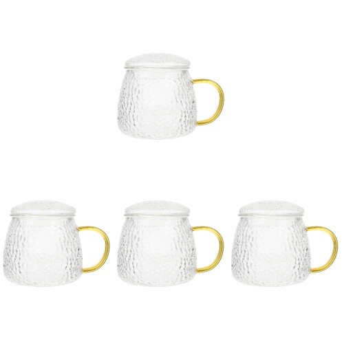 4Sets Clear Glass Tea Cup with Handle for Hot Drinks and Office Coffee 1