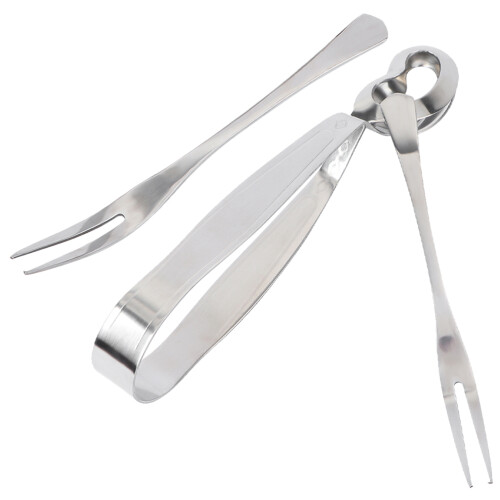5Sets Practical Stainless Steel Escargot Snail Tong Fork Set Silver 2
