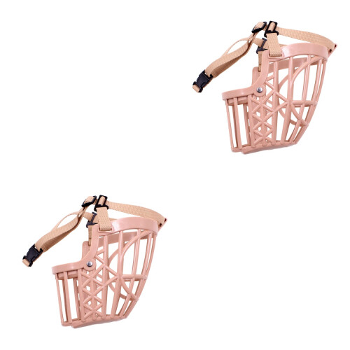 2Pcs Adjustable Small Dog Muzzle Pink Nylon Anti-Bite Pet Mouth Cover 2