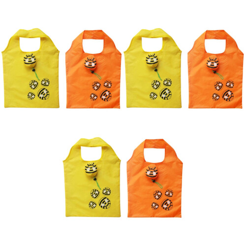 6Pcs Reusable Foldable Shopping Bags Storage Tote with Cute 2