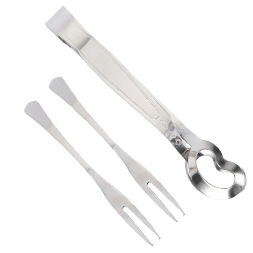 5Sets Practical Stainless Steel Escargot Snail Tong Fork Set Silver 1