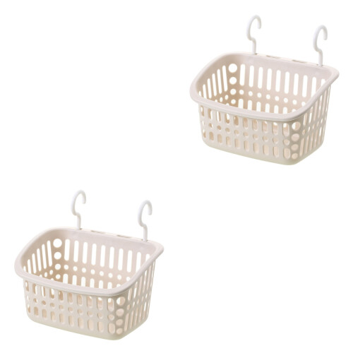 2Pcs Plastic Hanging Sundries Organizer Basket Beige Home Storage 2