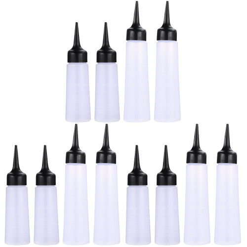 12Pcs Salon Hair Dye Bottles Pointed Tip Refillable Storage Containers 1