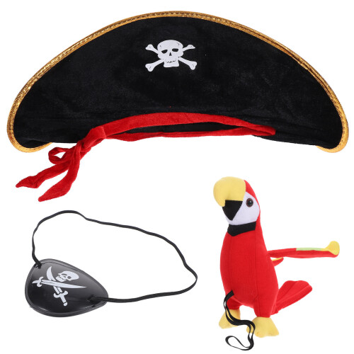 3Sets Stuffed Plush Pirate Parrot Model for Cosplay Party Decor