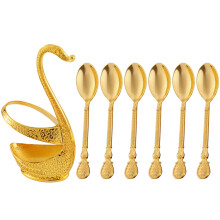4Sets Aluminum Plate Coffee Spoon Set with Swan Holder Elegant Design