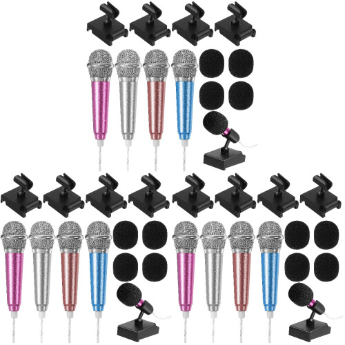 12Sets Mini Microphone Kits with Foam Covers and Stands for Recording 2