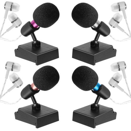 8Sets Mini Microphone for Singing with Foam Covers and ABS Mic Stands