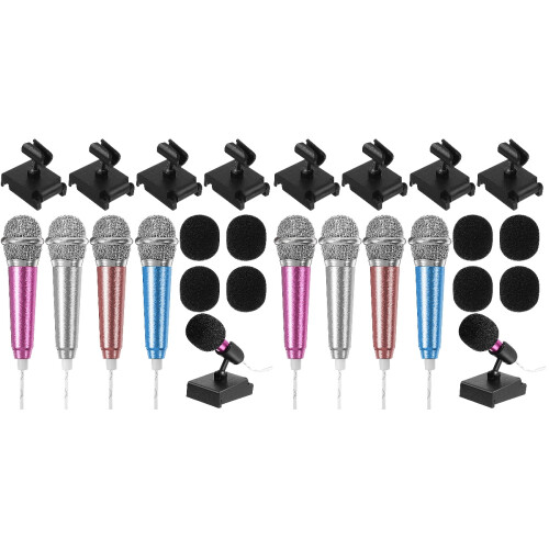 8Sets Mini Microphone for Singing with Foam Covers and ABS Mic Stands 2
