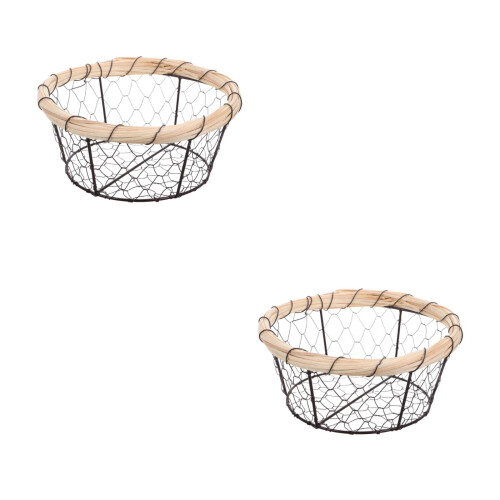 2Pcs Multifunctional Black Iron Wire Basket for Bread Fruit and Eggs 2