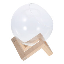 4Pcs Round Glass Plant Terrariums with Wooden Stand Transparent Vases