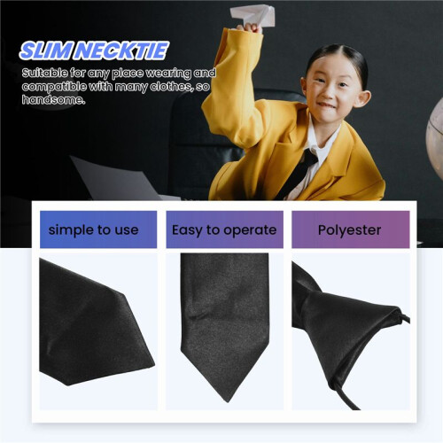 Solid Black Polyester Elastic Slim Necktie Neck Tie for Child 1