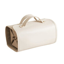 Large Capacity Travel Makeup Bag Organizer Pouch with Foldable Design Waterproof Toiletry and Make Bag Creamy White
