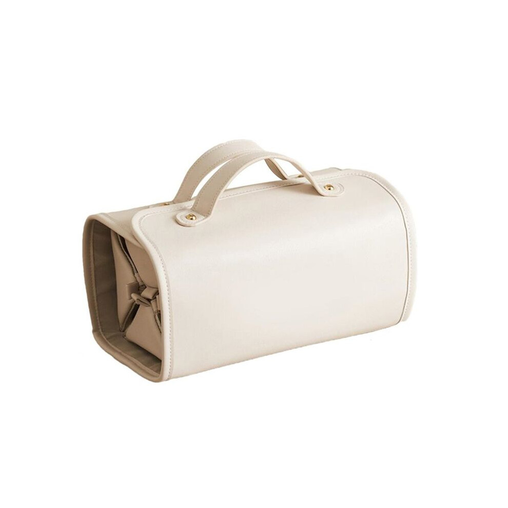 Tlily White Large Capacity Travel Makeup Bag Organizer Pouch With Foldable Design Waterproof Toiletry And Make Bag Creamy