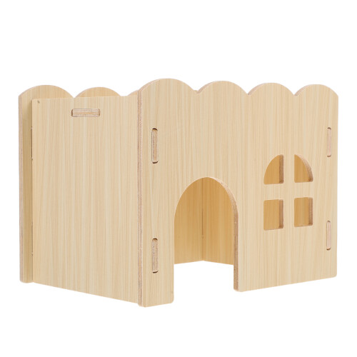2Pcs Small Beige Wooden Hamster Hideout Sturdy Safe Pet Accessory