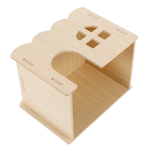 2Pcs Small Beige Wooden Hamster Hideout Sturdy Safe Pet Accessory 2