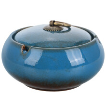 3Pcs Large Capacity Ceramic Ashtray Dark Blue with Lid for Outdoor Use