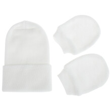 3Sets Soft Cotton Beanie Newborn Hat Baby Cap Gloves White Comfortable