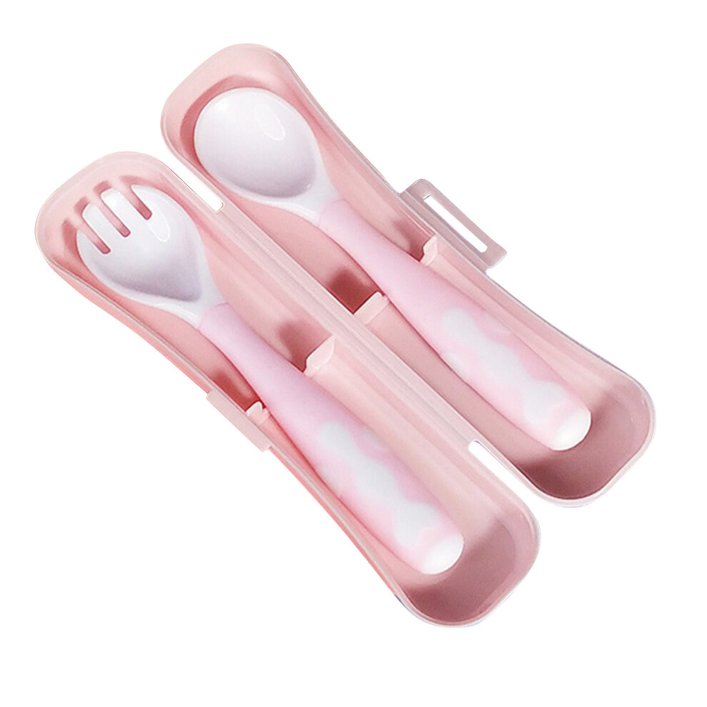3Sets Infant Spoon And Fork Feeding Set Durable Pp With Box Pink Totority