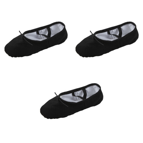 3Pcs Kids Dancing Shoes Black Canvas Sole Comfortable Flats 2