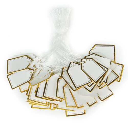 1000Pcs Golden White Jewelry Price Tags Paperboard Rectangular Hanging 1