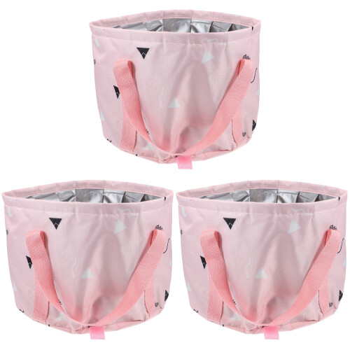 3Pcs Portable Foot Soak Basin Foldable Pink Foot Bath Bag with Handle 2