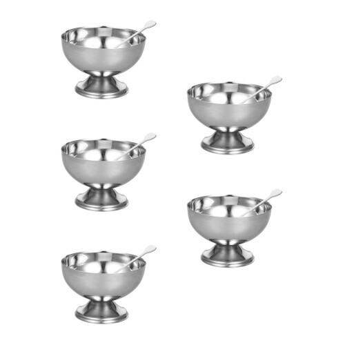 5Pcs Stainless Steel Salad Cups Silver Household Tableware 1