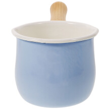 2Pcs Grey Enamel Milk Pot Non-Stick Small Saucepan with Wooden Handle