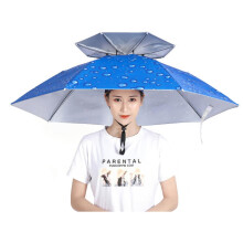 Umbrella Hat for Outdoor Use, Double Layer Fishing Cap with 77cm Diameter, Mini Head Umbrella for Camping and Gardening