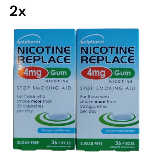 2x Nicotine Replacement Gum 4 mg  Sugar Free, 36 Pieces