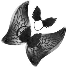 3Sets Black Angel Costume Wings with Headband for Party Cosplay Decor