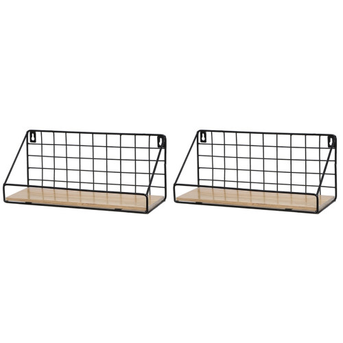 2Pcs Wall-Mounted Black Storage Rack Sturdy Iron Frame Book Holder 1