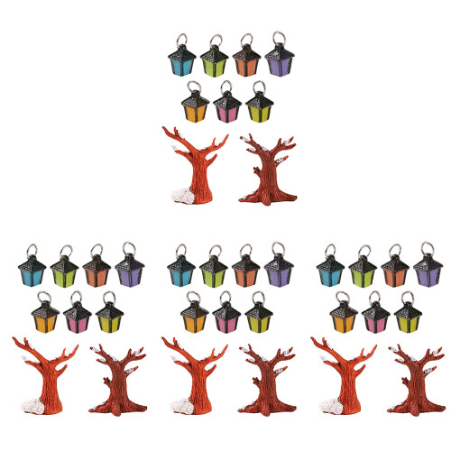 4Sets Durable Resin Mini Trees with Mini Lights for Dollhouse Decor 2