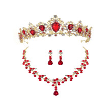 3Sets Rood Kroon Ketting Oorbellen Set Bruids Accessoires Vrouwen