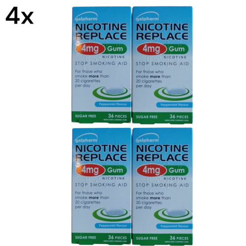4x Nicotine Replacement Gum 4 mg Sugar Free, 36 Pieces