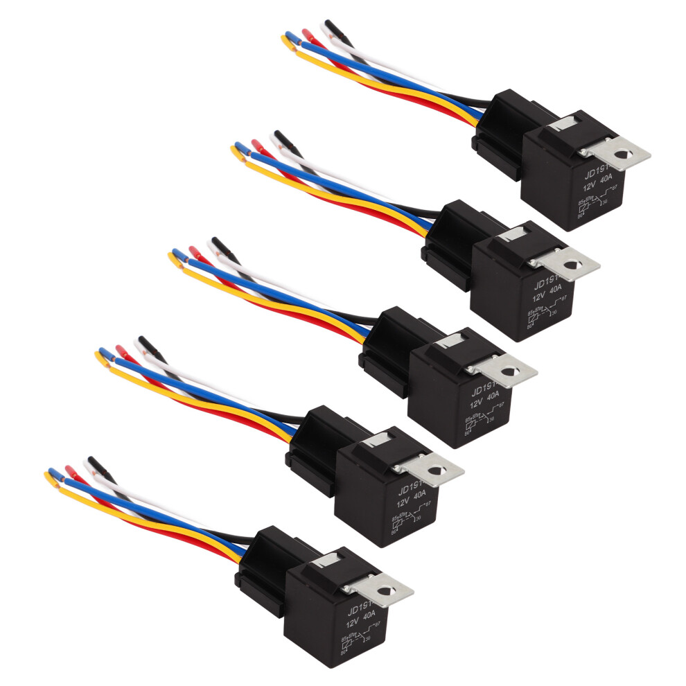 5Pcs 5 Pin 40A 12V Waterproof Copper Contact Automotive Relay Kit Black 7891372745551