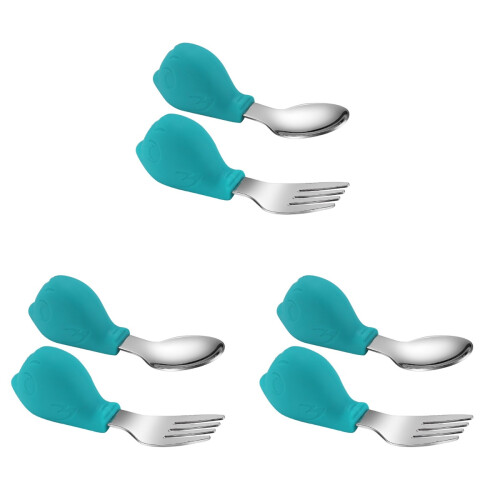 3Sets Lernbesteck Grün Baby Gabel Silikon 1