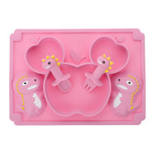3Sets Silikon Babygeschirr Set Pink Mit Gabel Teller Für Babys