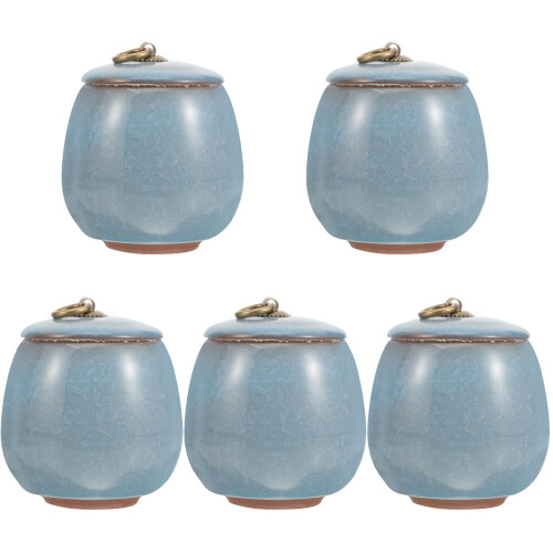 5Pcs Small Sky-Blue Ceramic Dog Cat Pet Urns Ashes Storage Memorial 2