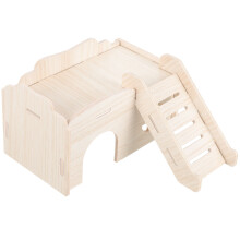 3Pcs Hamster Hideout Wood House Khaki with Climbing Ladder and Toys