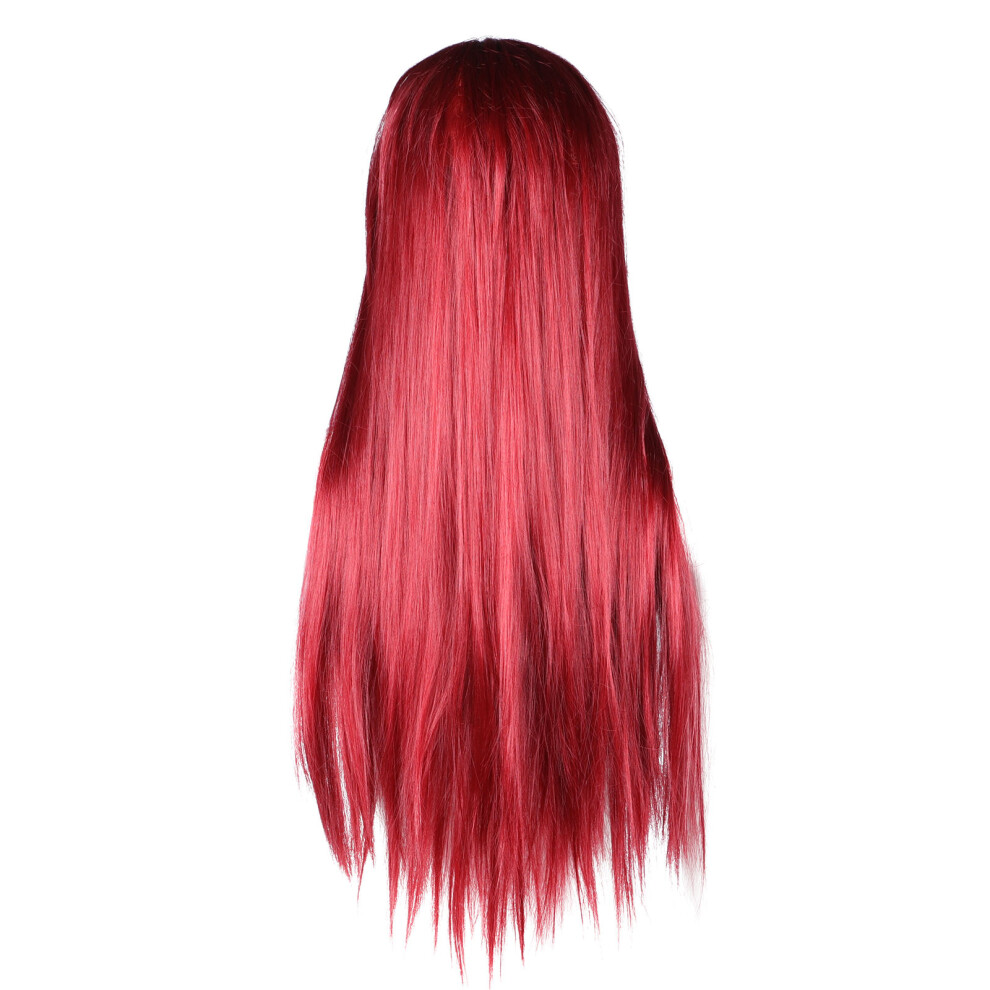 Inoomp Unisex Red 2Pcs Premium Synthetic Dark Wigs Long With Bangs For Women
