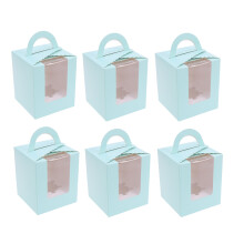 50Pcs Windowed Kraft Paper Cupcake Boxes with Insert Portable Blue