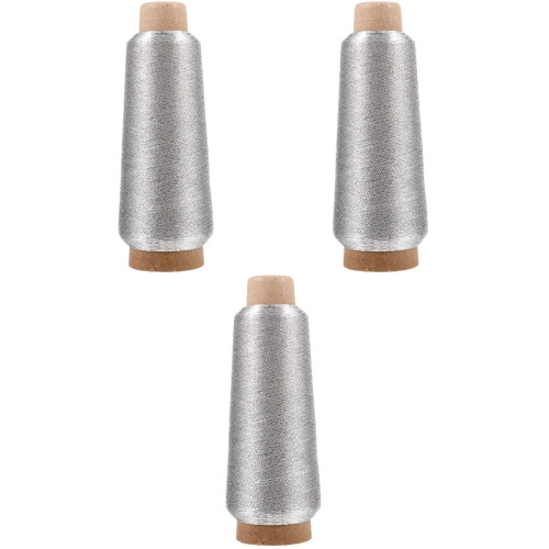 3Stk Maschinenstickgarn Silber 150D Polyester Metallic Nähfaden 2