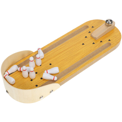 2Stk Kinder Tischbowling Holz Mini Bowling Beige Spielzeug