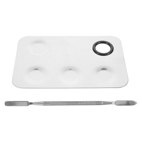 4Sets Silver Makeup Mixing Tray with Durable Stainless Steel Spatulas 1