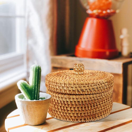5Pièces Boîtes Élégantes En Rotin Marron Pour Collations Décoration 2